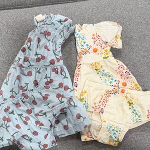 Tucker + Tate Girls' Cherry Print Blue Dress & Floral Cream Dress Set- bundle